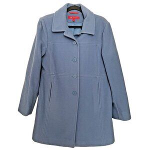 Anne Klein Wool Blend Pea Coat Womens LG  Light Blue Single Breasted Button Up